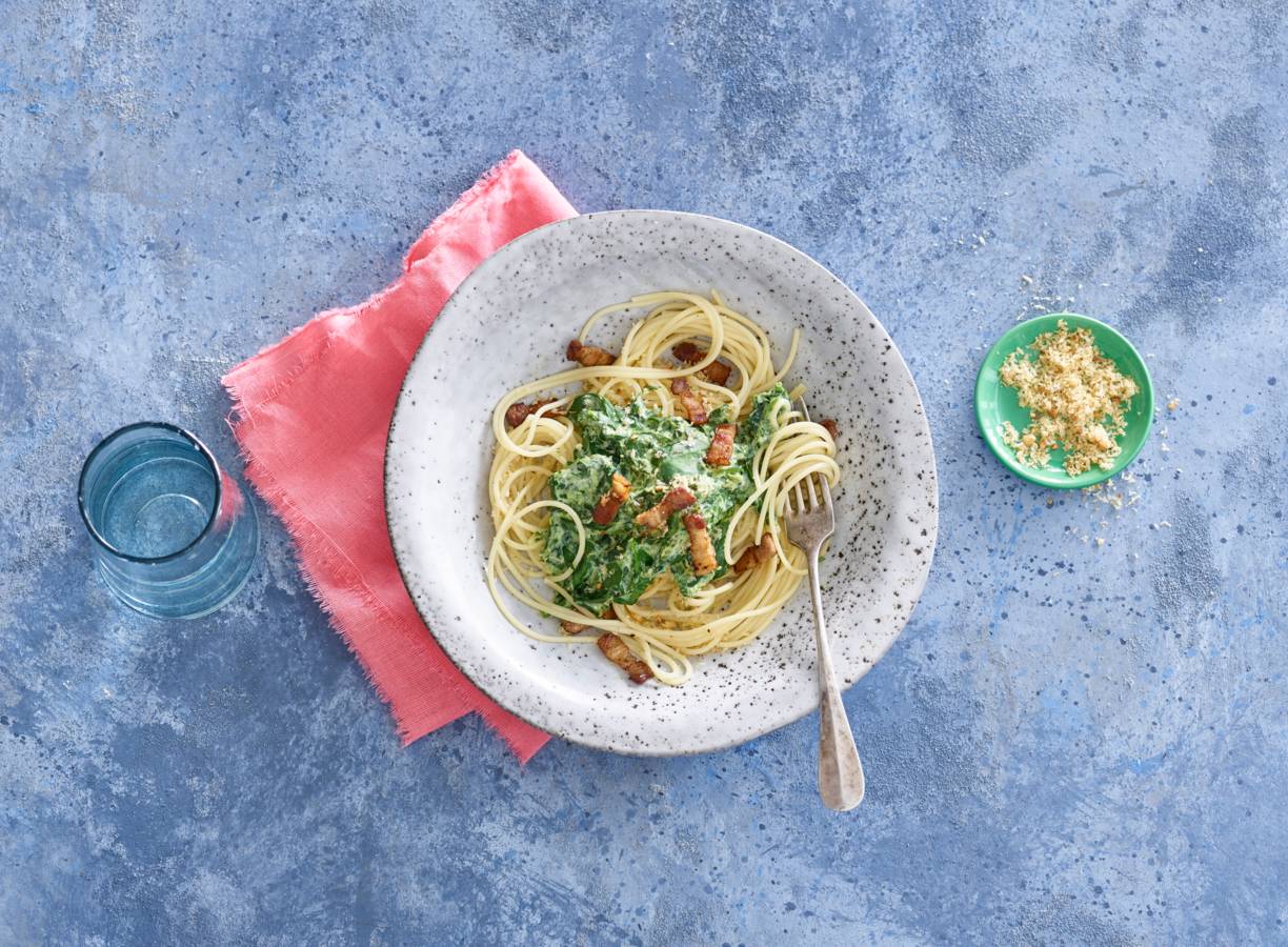 Romige spaghetti met pangrattato