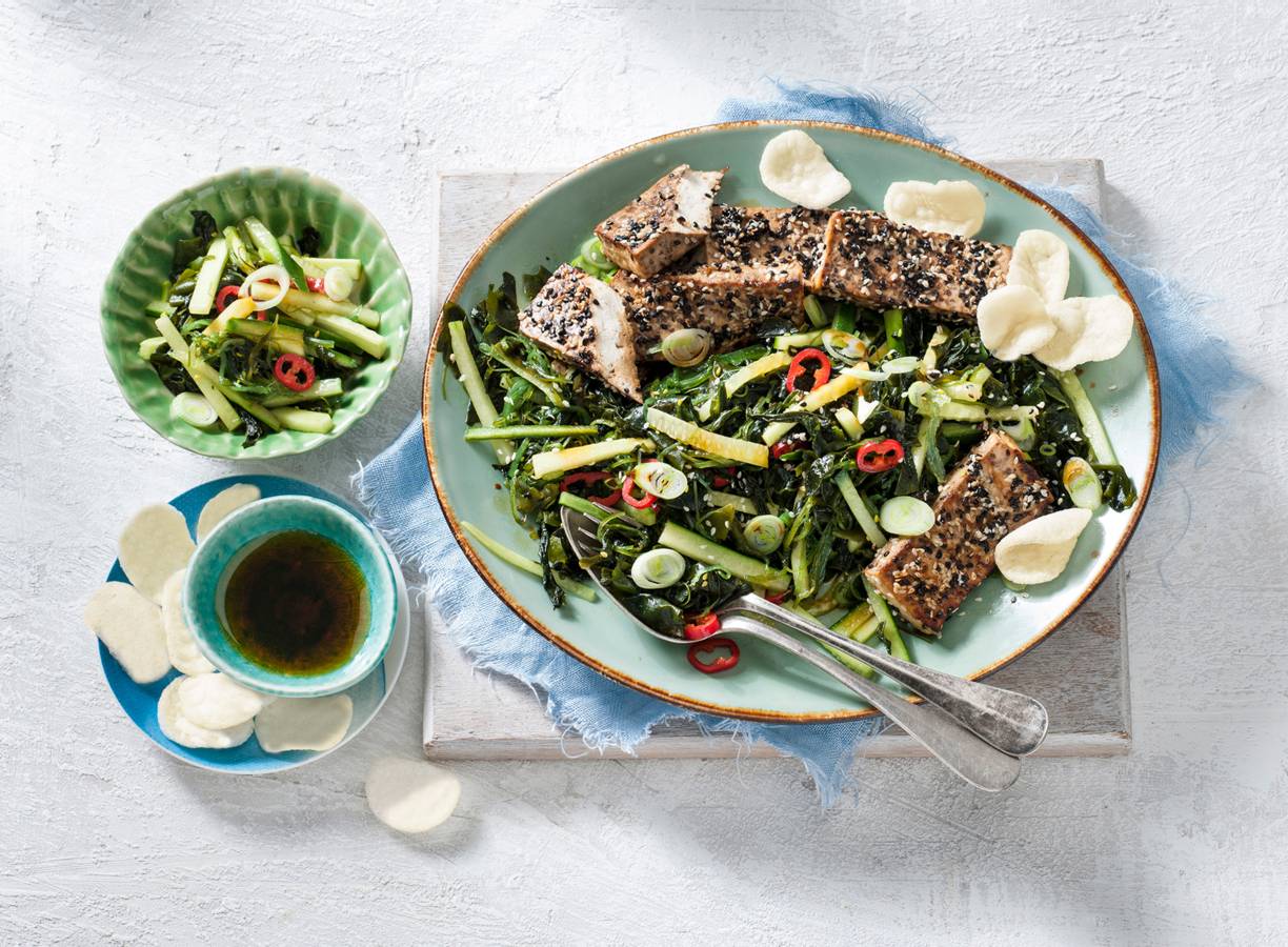 Zeewiersalade met gebakken tofu