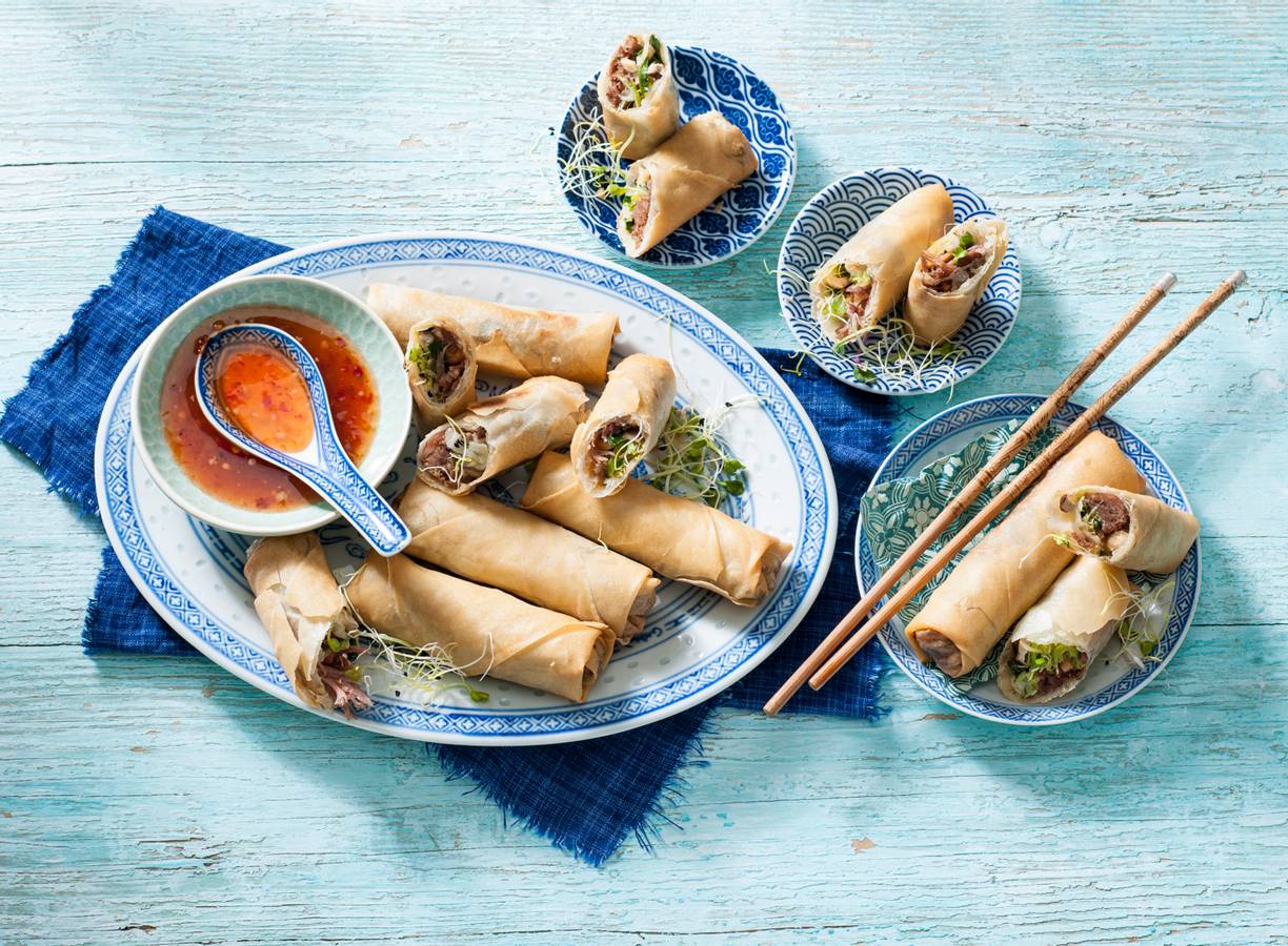 Pulled duck springrolls