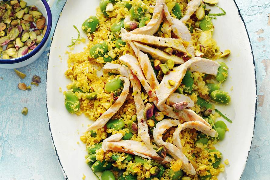 Bloemkoolcouscous met kalkoen en tuinbonen