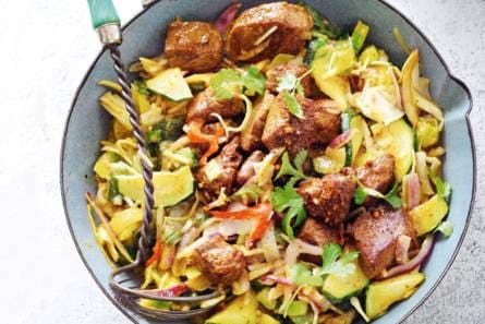 Groentecurry met rijst en biefstuk