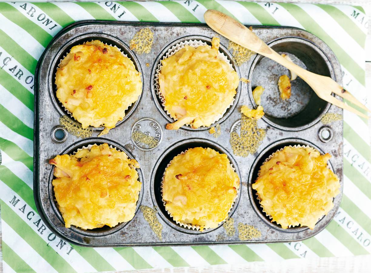 Mac 'n' cheesemuffins met bloemkool & kip