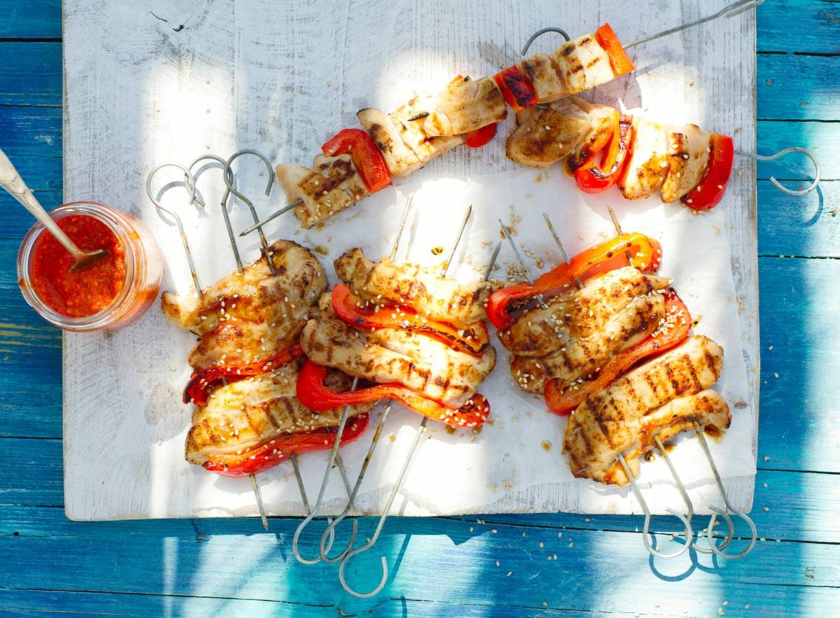 Kipspiesen met paprika