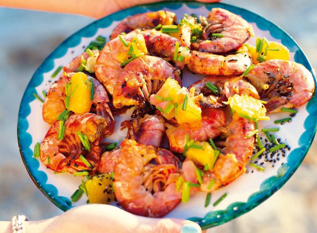 Sesamgamba's met gember-sinaasappelsalsa