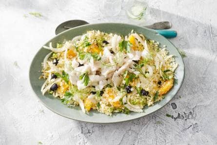 Sinaasappelcouscous met kabeljauw en venkel