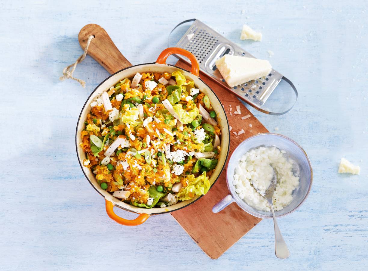 Zomerstamppot met hüttenkäse
