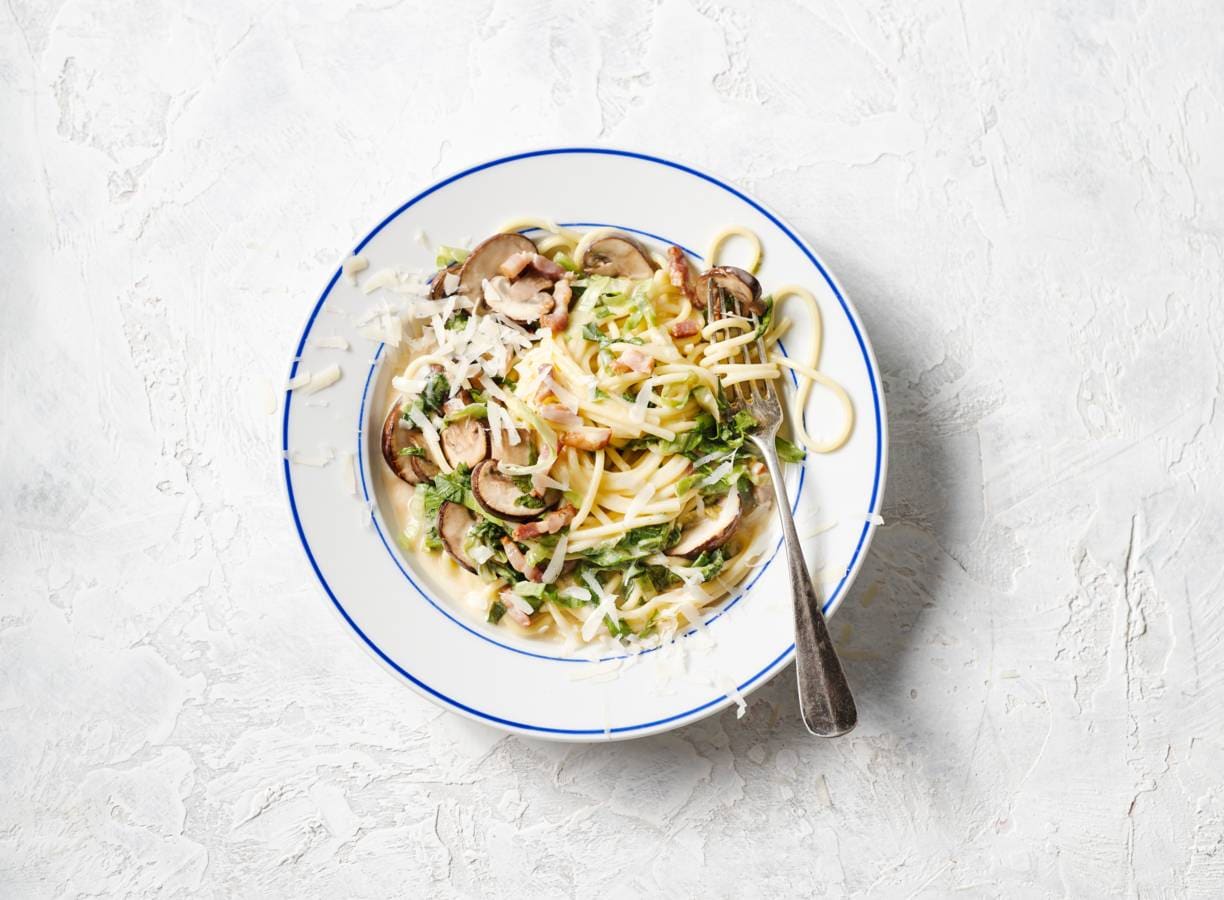Spaghetti carbonara met andijvie