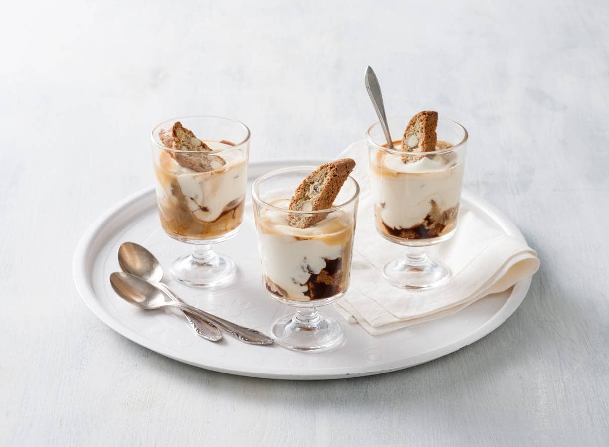 Tiramisu met cantuccini en karamelsaus