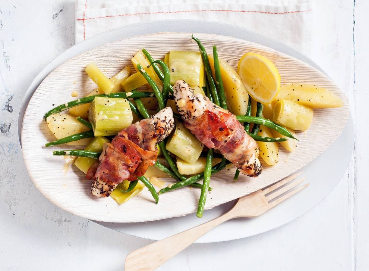 Maaltijdsalade met spek haricots verts en gebakken bonen recept Allerhande Albert Heijn België