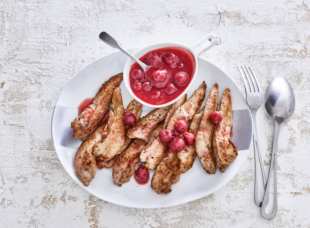 Eendenhaasjes met kersen-biersaus