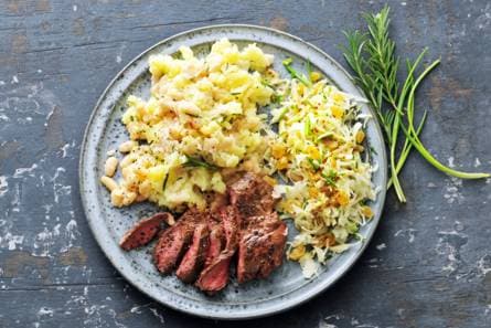 Hollandse biefstuk met zuurkoolsalade en bonenpuree