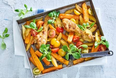 Piri-piri drumsticks met wortel en aardappel