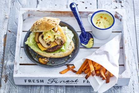 Cheeseburger met champignons & piccalillymayo