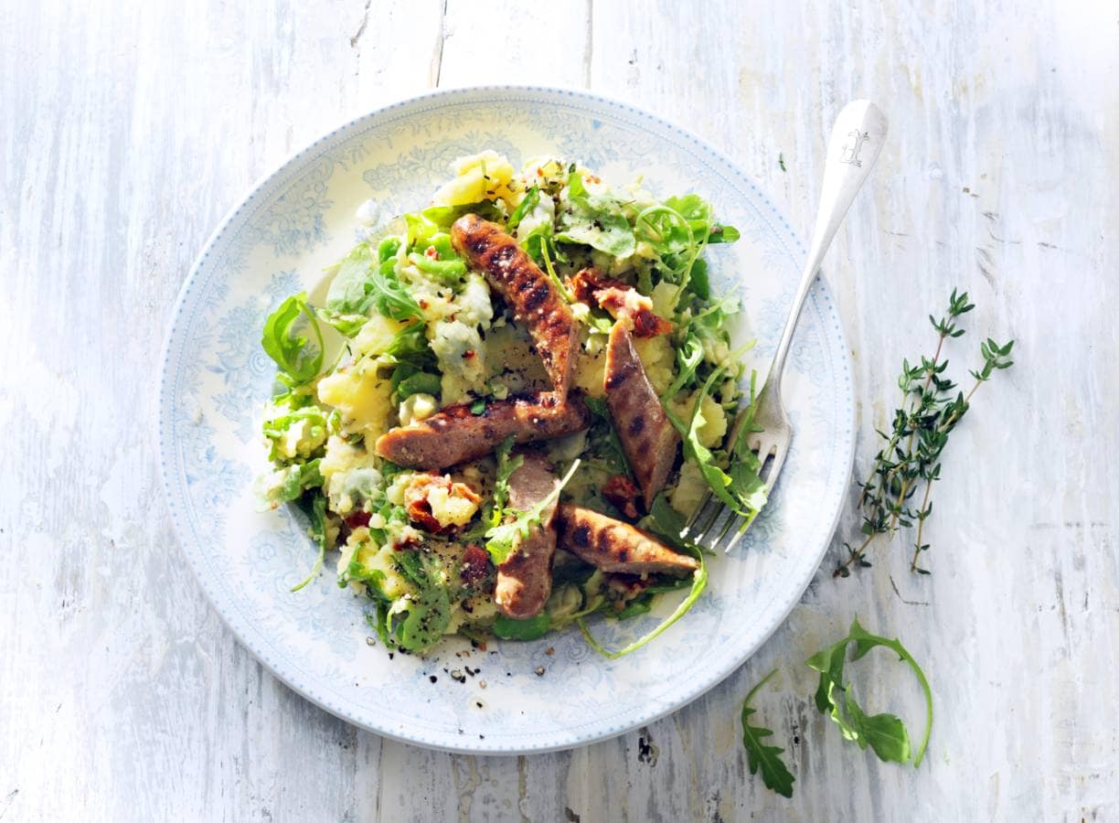 Rucola-tuinboonstamppot met runderchipolata