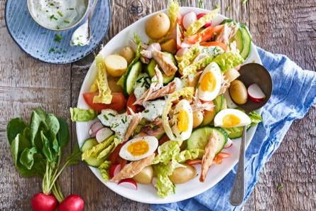 Frisse lentesalade met makreel, kriel en radijs