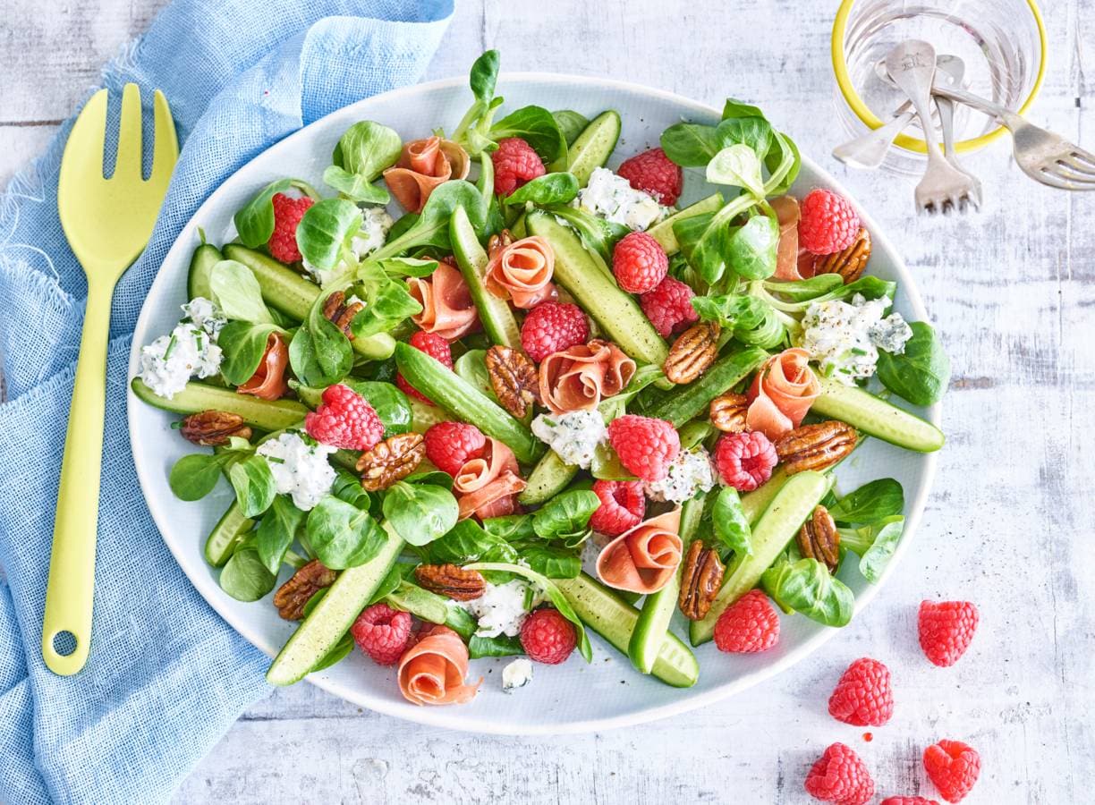 Frambozensalade met gorgonzola