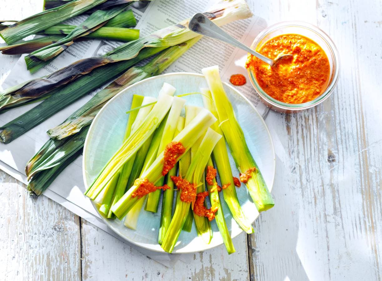 Gegrilde preien met romesco