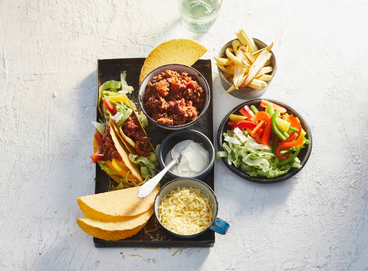Taco's met vegagehakt en babymais