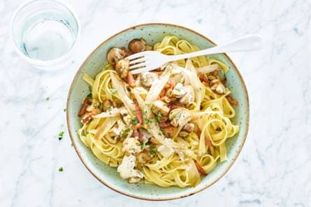 Tagliatelle met champignons en witlof