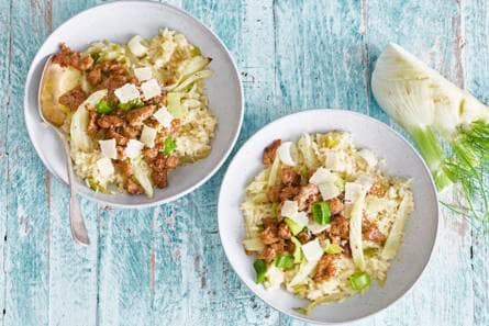 Venkelrisotto met gehakte venkel-tijmworstjes