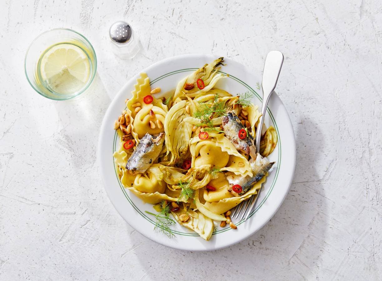 Ricottatortelloni met sardines en venkel