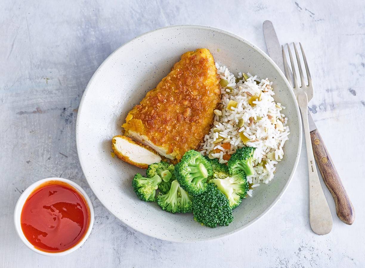 Kipfiletschnitzel met sriracha-honingsaus