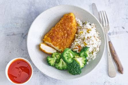 Kipfiletschnitzel met sriracha-honingsaus