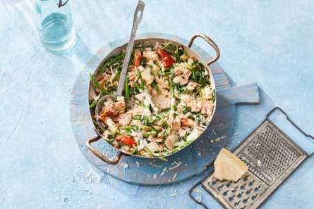 Pasta met tonijn, spinazie & asperges
