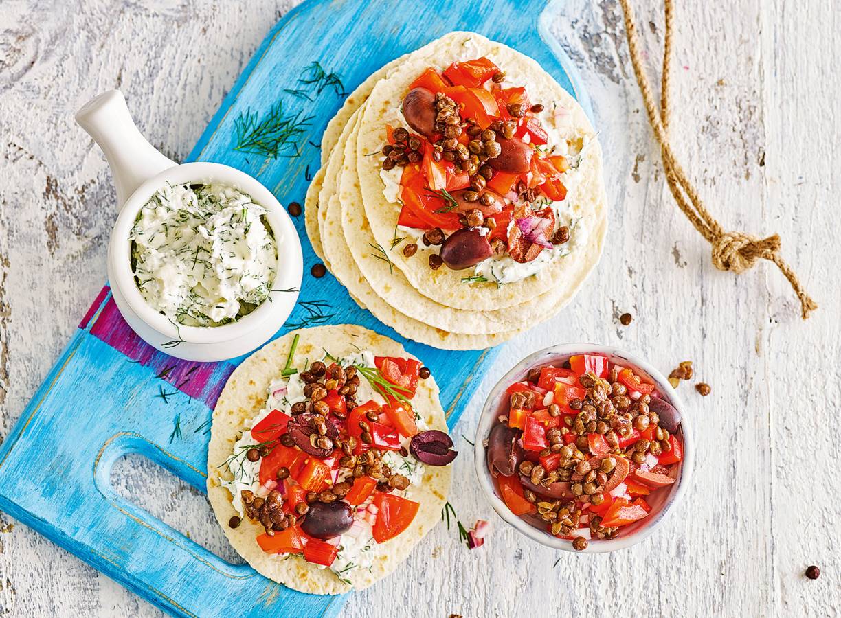 Wraps met Griekse linzensalade