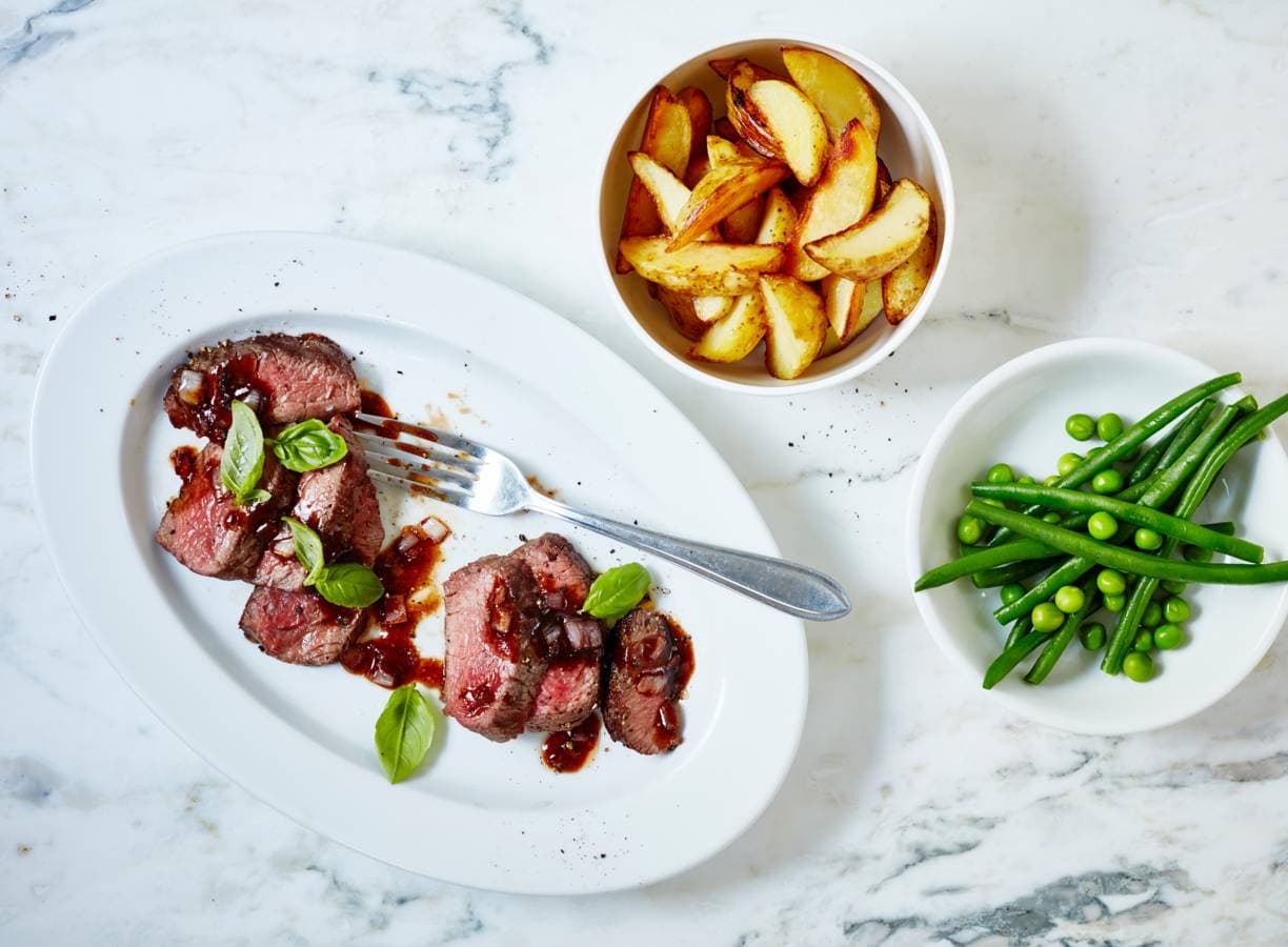 Biefstuk met balsamico-honingsaus