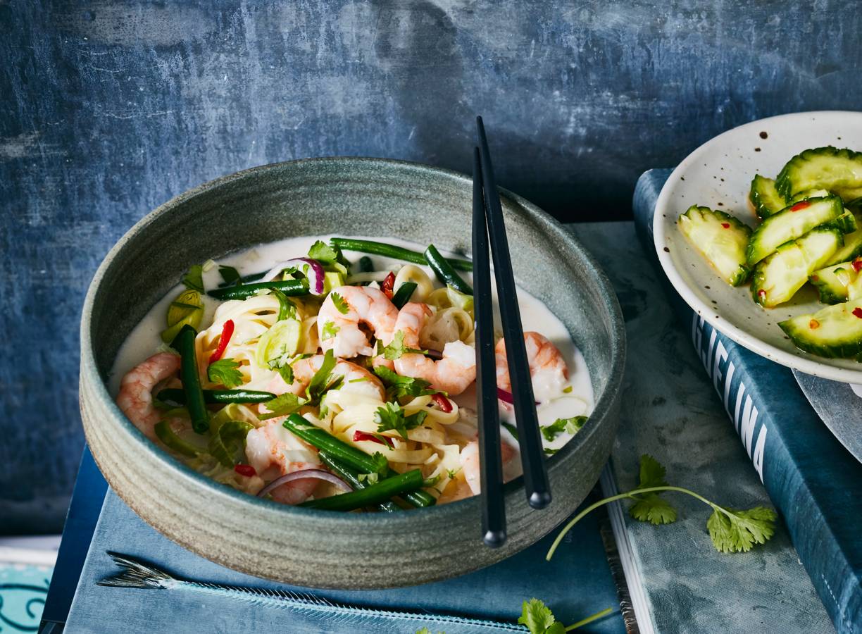 Thaise kokosnoedelsoep met garnalen