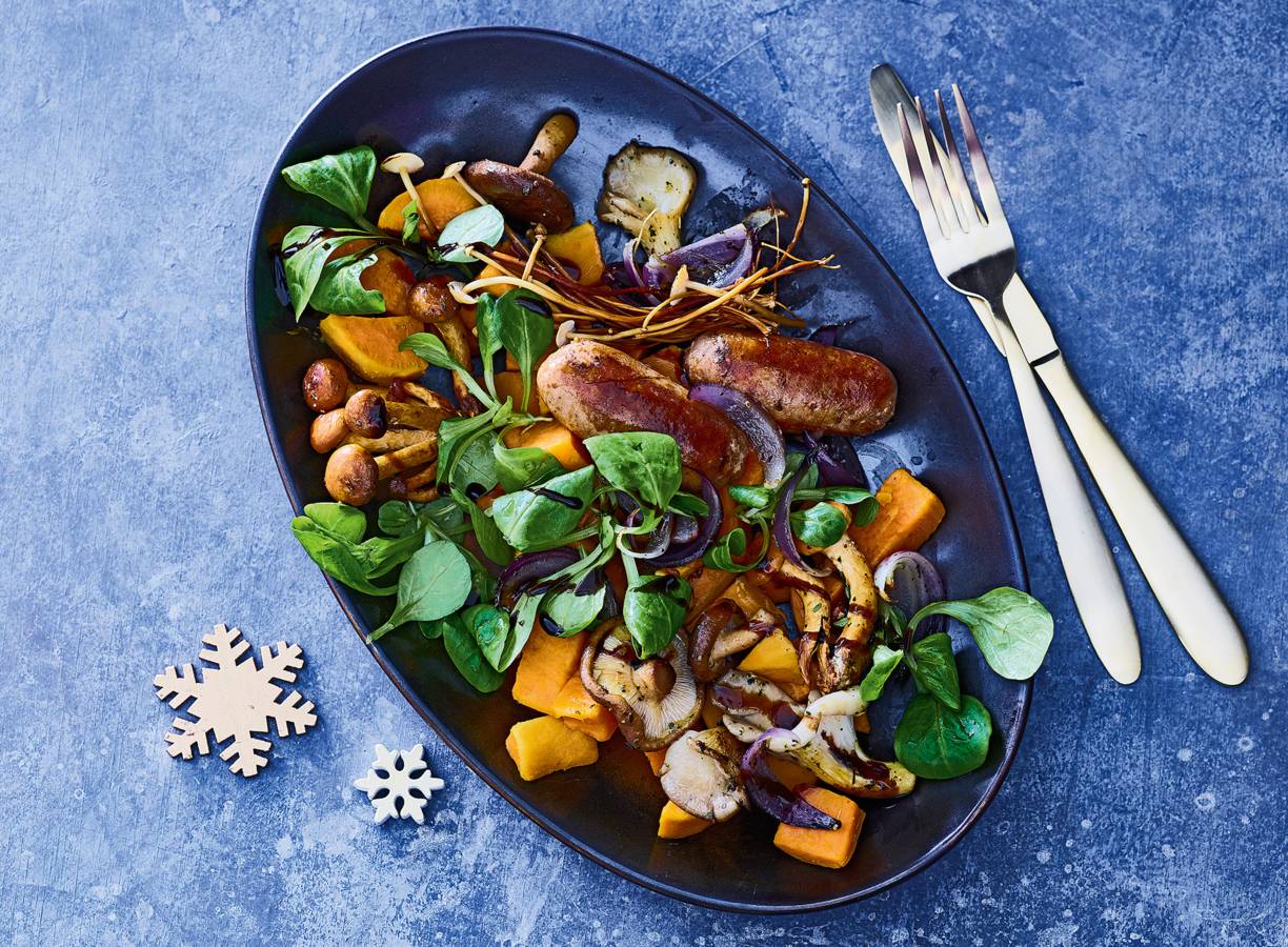 Lauwwarme zoete-aardappelsalade met Funghi Trifolati