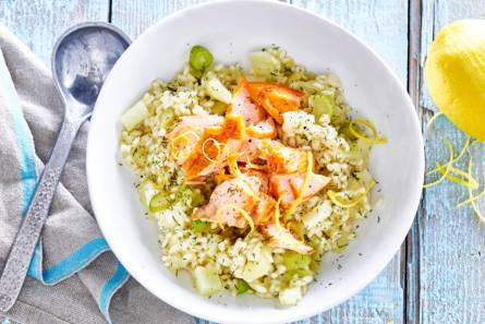 Venkelrisotto met warmgerookte zalm