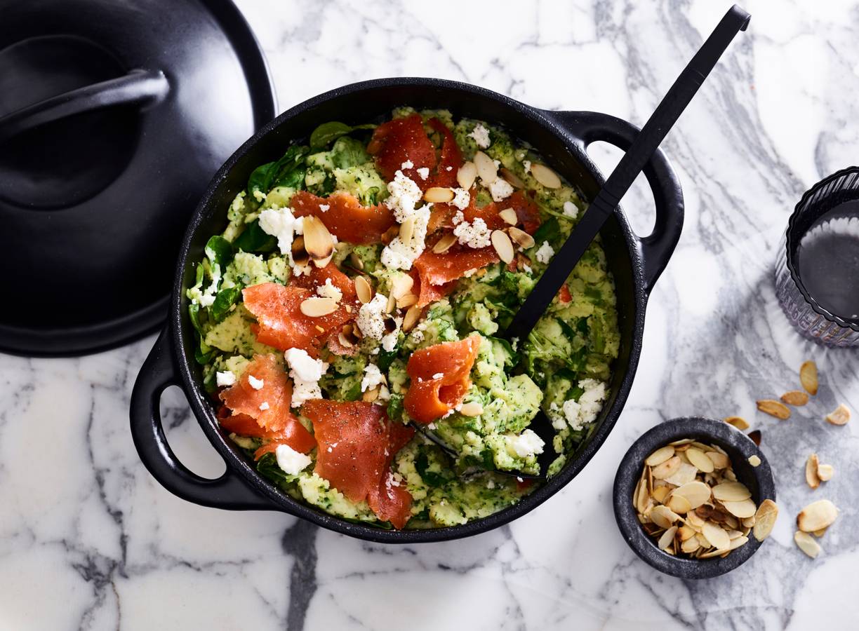 Broccolistamppot met gerookte zalm