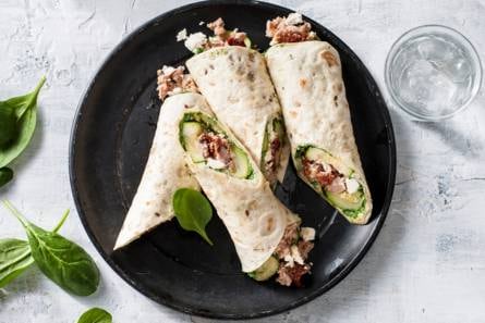 Wraps met tonijn, spinazie en zongedroogde tomaten