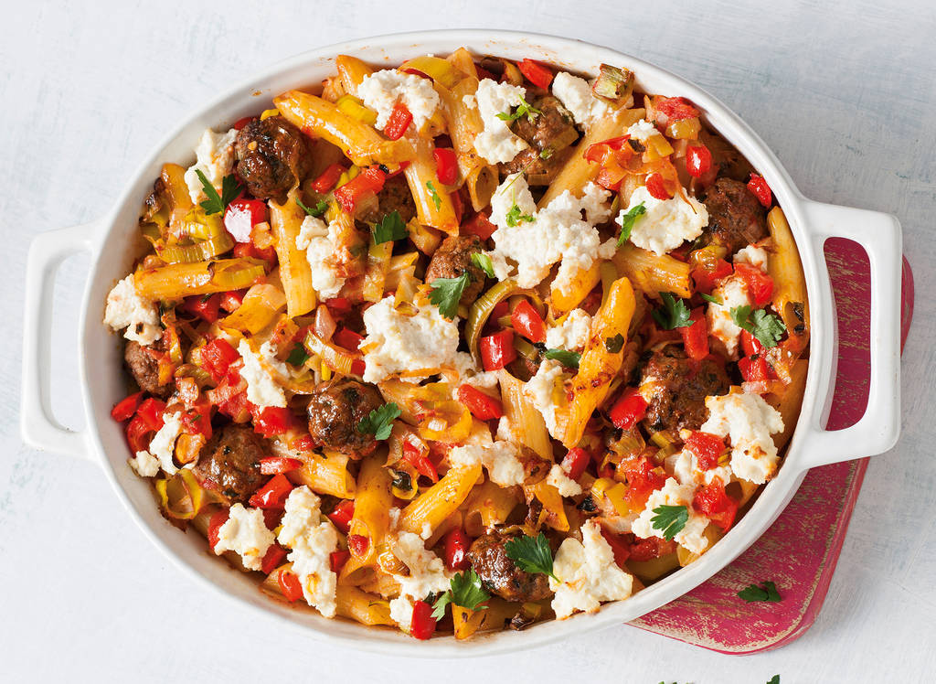 Ovenpasta met tartaarballetjes, prei en ricotta