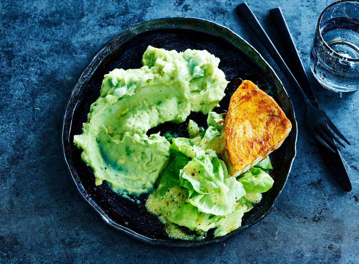 Gezonde aardappelpuree met spicy tonijnsteak