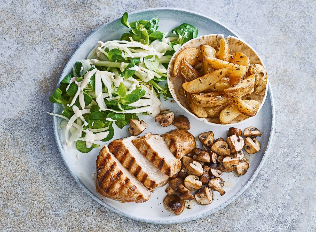 Gegrilde varkensribeye met gebakken aardappeltjes