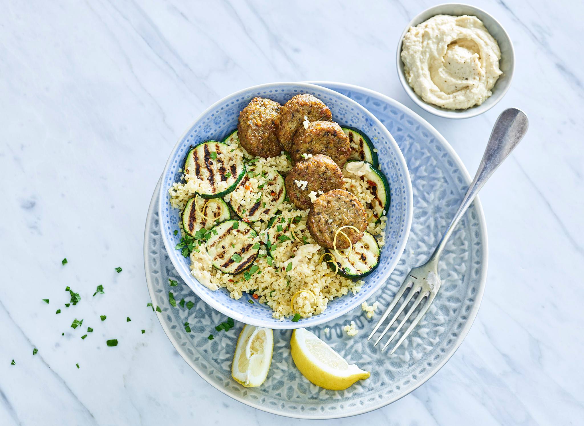 Bulgursalade met hummus en falafel recept Allerhande Albert Heijn