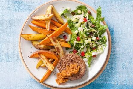 Steak de boeuf met tomatentapenade en homemade frites