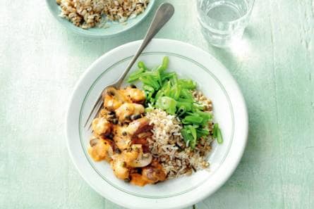 Paddenstoelenstroganoff met meergranenrijst