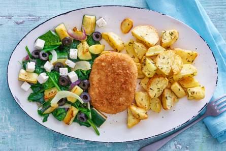 Kabeljauwburger met mediterrane groenten