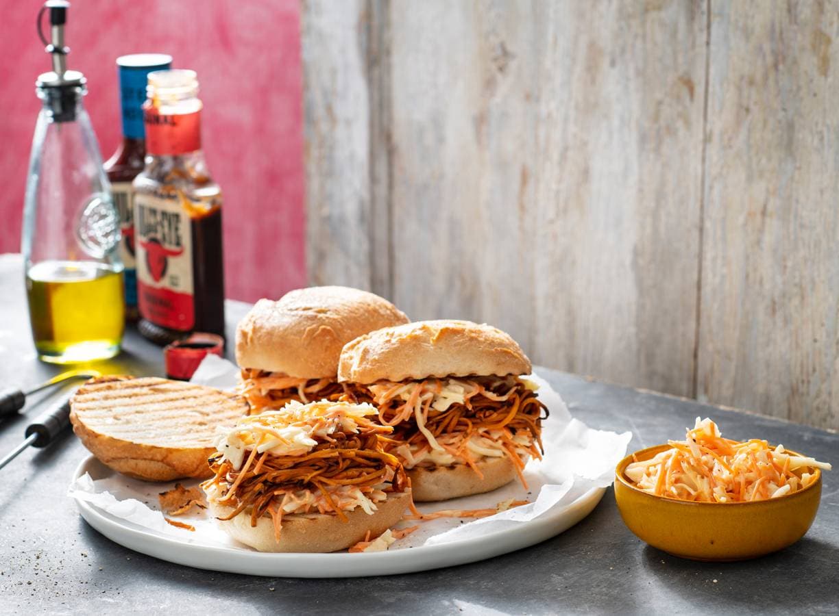 Vegan broodje pulled sweet potato