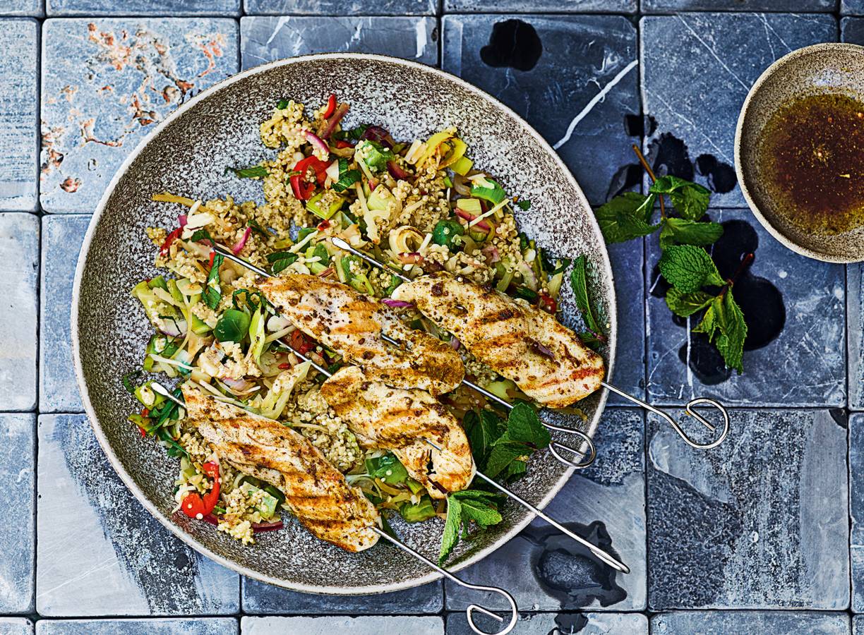 Gegrilde Thaise kipsaté met kokos-muntquinoa