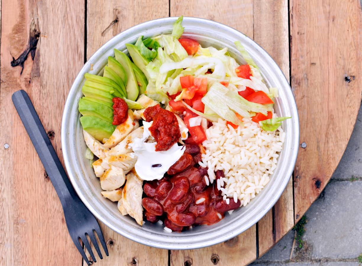 Burritobowl (of wrap) met gegrilde kip