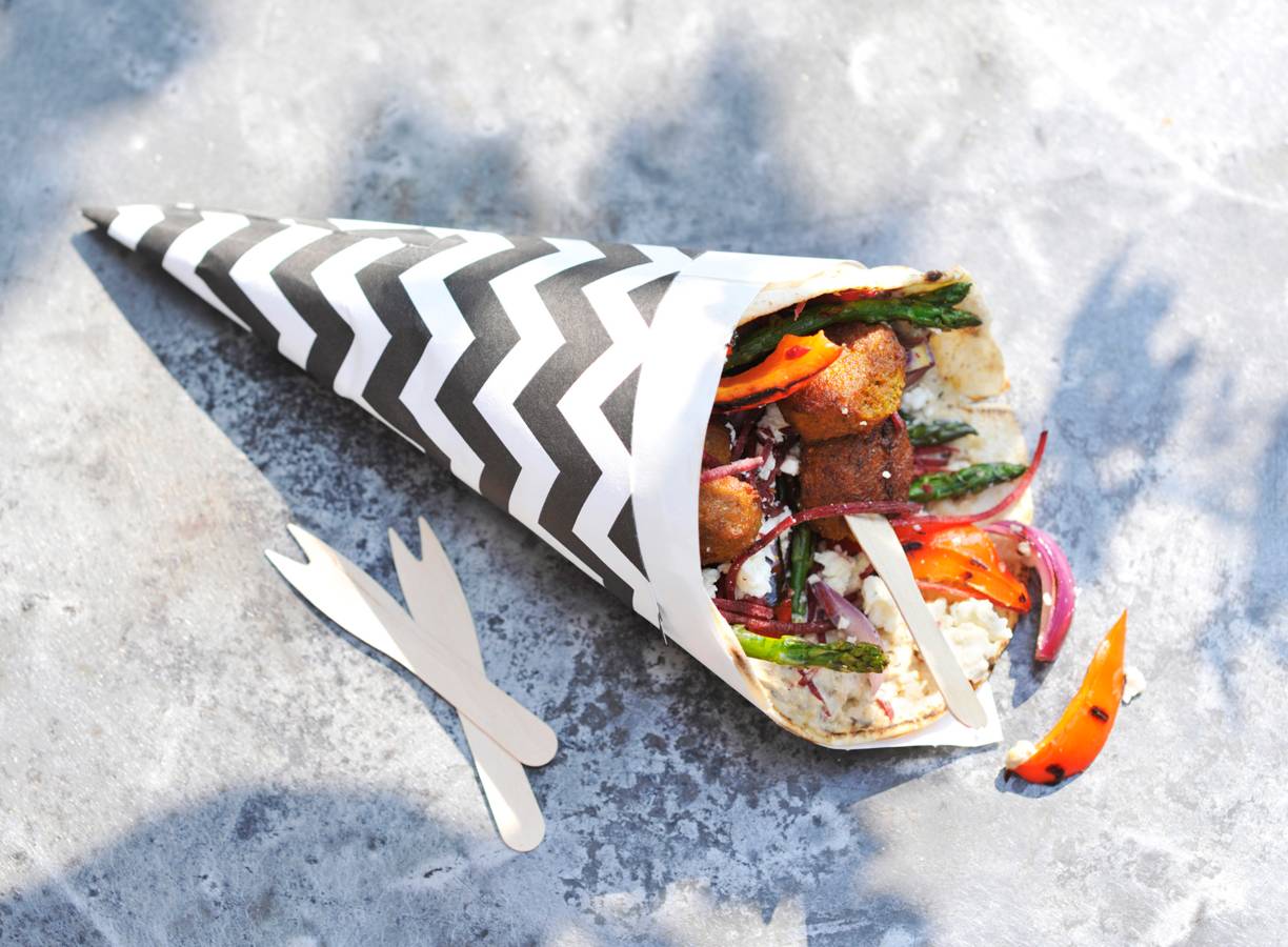 Libanese wraps met falafel, witte kaas en gegrilde groenten