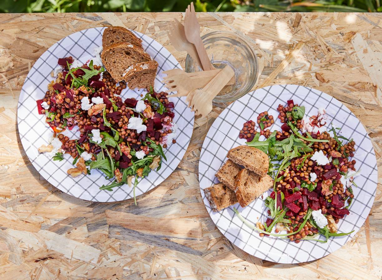 Linzensalade met biet en geitenkaas