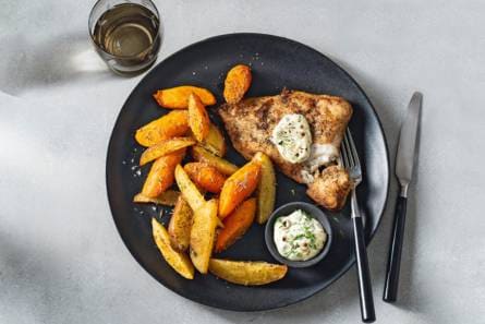 Witvis met kappertjesmayonaise, rozemarijnaardappelen & winterpeen