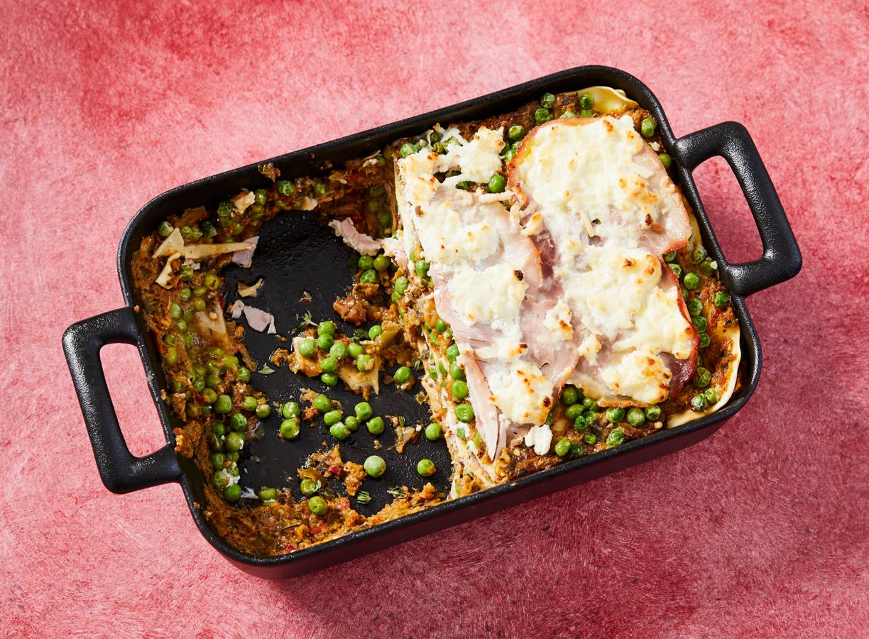 Groente-hamlasagne met ricotta