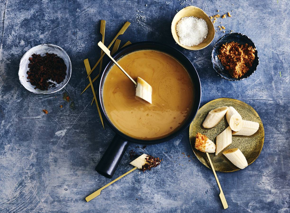 Gezouten karamelfondue met banaan
